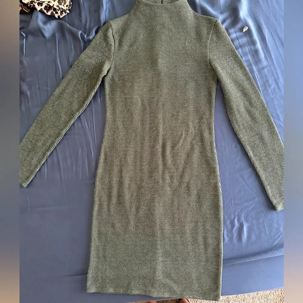 FRENCH CONNECTION Turtle Rib Bodycon Dress Midi bottle green